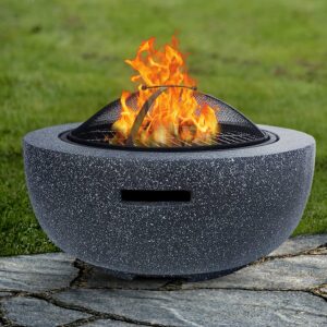 Albert Austin Round BBQ Fire Pit | BBQ Fire Bowl With Magnesium Oxide Base Net Cover Brazier Grill Wire Mesh | Outdoor Garden Patio Backyard BBQ Fire Pit | Camping Bonfire Wood Burning Fire Pi