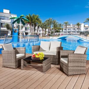 ASOWNSUN Rattan Garden Furniture 4 piece Set