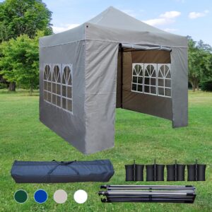 Doblican Heavy Duty Pop Up Gazebo 3m x 3m Waterproof Commercial Market Stall With 4 Side Panels Weight Bags (Grey)