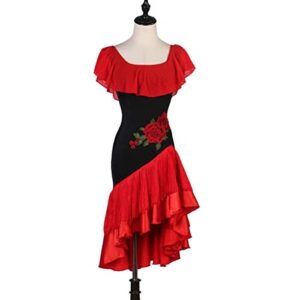kzytamz Women Latin Dance Dresses Asymmetric hem Latin Competition Dress Ballroom Ruffle Sleeves Salsa Samba Cha Cha Costume Latin Training Dress Waltz Foxtrot Dancing Dress