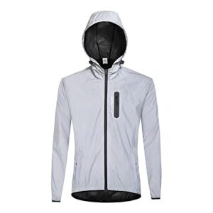 QinCo Mens Cycling Jacket Waterproof Breathable High Visibility Reflective High Visibility Be Totally Reflective Silver Jacket Bomber Jacket MTB Cycling Windbreaker Travel Sport Coa