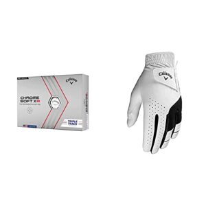 Callaway Golf Chrome Soft X LS Golf Balls (2022 edition) & Men's Golf Gloves Weather Spann 2PK Left Hand