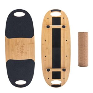 Bamboo Balance Board Adult - Adjustable Stoppers 3 Different Distance Options | Balance Board for Surfing