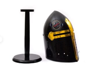 Medieval Armor Sugarloaf Black Helmet With Wooden Stand