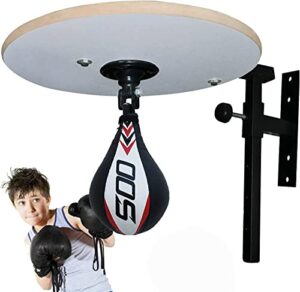 Speed Bag Platform Boxing Ball Leather MMA Muay Thai Training Punching Dodge Striking Kit with Free Hanging Swivel Workout Speedball Kicking Platform Equipme