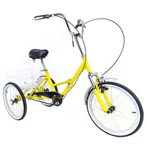 20 Inch Adult Tricycle Foldable 3 Wheels Cruiser Bike Folding Trike with Shopping Basket Cycling for Outdoor Sport Shopping