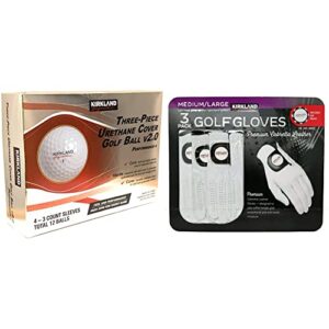 KIRKLAND SIGNATURE Three-Piece Urethane Cover Golf Ball v2.0 Performance + Total of 24 Balls & Golf Gloves Size Medium/Large Premium 100% Cabretta Leather Pack Set of 3
