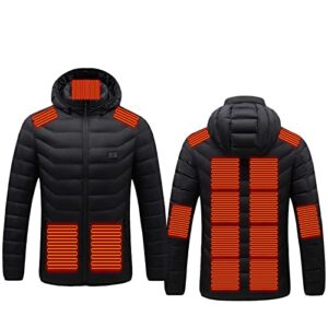 Heated Hooded Jacket for Men Women USB Charging Electric Body Warmer Heated Hoodie Coat 15 Heating Zones Washable Waterproof& Windproof Heating Jackets for Outdoors