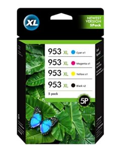 5-Pack 953 XL 953XL Ink Cartridges Multipack Remanufactured for HP 953XL Ink Cartridges for HP Officejet Pro 7740 7720 8710 7730 8715 8725 8720 8210 Printer(2 Black