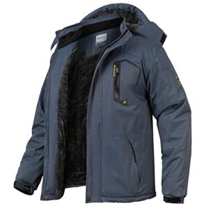NAVEKULL Men's Outdoor Ski Jacket Warm Winter Fleece Lined Jacket Waterproof Windproof Mountain Snow Jacket with Detachable Hood