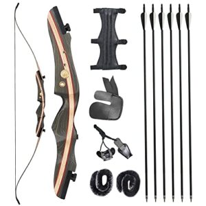 Toparchery 62" Takedown Recurve and Arrows Set for Adults Wooden Riser Hunting Takedown Bow for Target Practice Outdoor Shooting 20-50lbs