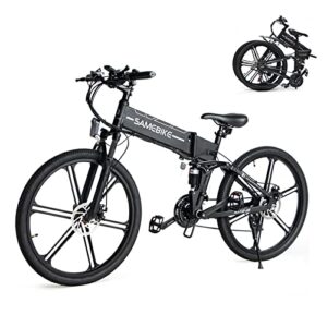 SAMEBIKE LO26-II Electric Bicycle for Adults 48V 10.4AH Ebike 26 inch Folding Electric Mountain Bikes with SHIMANO 21 Speeds Color LCD Display Black