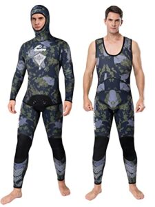 Owntop Camouflage Spearfishing Wetsuits Men - 3mm Neoprene Full Diving Suit with Hood