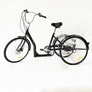 26 Inch Adult Bicycle City Tricycle Bicycle with Blues Tricycle for Adults 6 Speed Adults Tricycle 26 Inch 3 Wheel Bicycle Trike With Shopping Baske