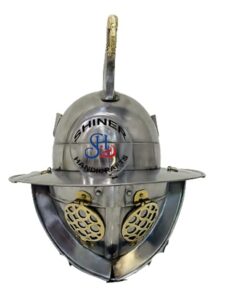 Medieval Gladiator Helmet Reenactment Silver Armor Helmet Hand Forged Helmet Warrior Wood Stand Helme