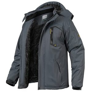 NAVEKULL Men's Outdoor Ski Jacket Warm Winter Fleece Lined Hiking Jacket Waterproof Windproof Mountain Snow Jacket with Detachable Hood