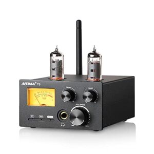 AIYIMA T5 6K4 Vacuum Tube Amplifier Phono Amplifier 160Wx2(4 ohm)Stereo Mini HiFi Amp TDA7498E Digital desktop Amp Bluetooth 5.1 QCC3034 Aptx-hd for Turntable Phonograph Preamp With Treble Bass Adjus