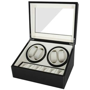 Feibrand Automatic Watch Winder Box Rotating Watch Case PU Leather Self-Winding Mechanical 4+6 Watch Storage Display with Quiet Moto