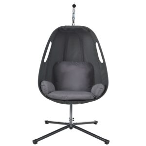 Xatilo Hammocks Patio Steel Portable Egg Chair Furniture Patio Hammock Garden Modern Rustic Chair Living Room Swing Chair Foldable Comfortable Cushion Dark Grey 39" x 34" x 72"/99 x 86 x 183 cm