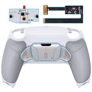 eXtremeRate Silver Real Metal Buttons (RMB) Version RISE4 Remap Kit for ps5 Controller with Gray Rubberized Grip White Redesigned Back Shell