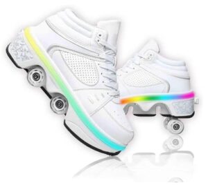 LDRFSE Shoes with Wheels LED Luminous Skates 4-Wheel Adjustable Roller Skates Hidden Wheel for Running Shoes for Playing for Men Women and Childre