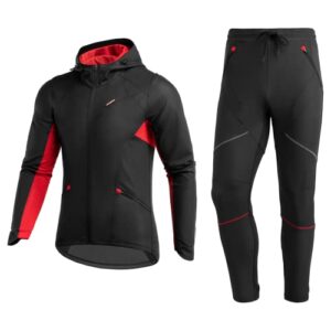 ROCKBROS Winter Cycling Suit Thermal Clothing Set Men's Cycling Jacket/Trouser Suit Windproof Bicycle Long Jacket + Pants for Outdoor Sports