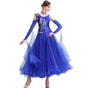 ZYDSN Women's Embroidery Ballroom Dance Competition Dresses Modern Waltz Performance Costume with Exquisite Colla