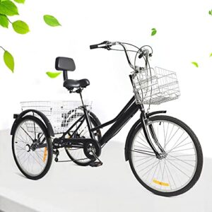 Tricycle for Adults 24 Inch 3-Wheel Bike 7 Speed Folding Trike Bicycle Adjustable Seniors Trike Cruise Shopping Bike With Baske