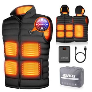 WANFEI Heated Vest Heating Jacket - 7.4V14400mAH Battery Heated Body Warmer for Men 3 Heating Setting 9.5H Warmth USB Charging Washable Heating Gilet Electric Heated Waistcoat for Outdoors