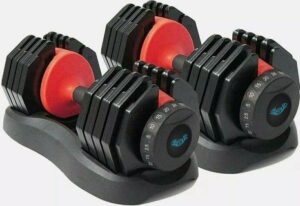 BRAINGAIN 15 in 1 Adjustable Dumbbell 24kg PAIR Easy Safe Locking Mechanism Home Fitness Gym Equipment 2x24KG