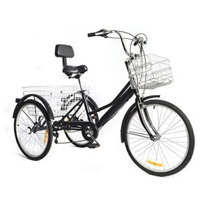 WSIKGHU Adult Tricycle 24 Inch 3 Wheels Bike Adult Tricycle Seniors Shopping Cargo Trike 7 Speed Bicycle Height Adjustable Bike With Two Shopping Baskets And Mudguards(155-185CM