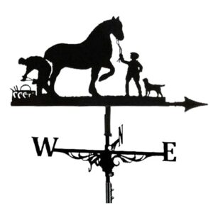 Animals Weather Vane Sailing Boat Rabbit Red Wine Glass Farmer and Horse Cat and Bird Silhouette Weathervane Wind Direction Indicator Professionnel Measuring Tool Gifts (Color : Farmer and horse)