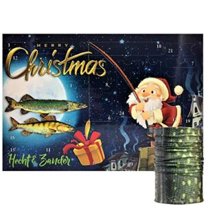 Mega Fishing Fishing Advent Calendar - Spinfischer Angel Christmas Calendar - Predatory Fish Advent Calendar Including Multifunctional Cloth in Matching Target Fish Desig