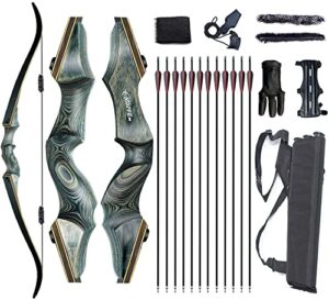 Monleap Recurve Bow and Arrows for Adults 60" Archery Set Right Hand Longbow 30-60lb Wood Riser Takedown Bow Arrow Quiver for Beginner to Intermediate Shooting Hunting