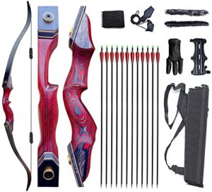 Monleap Archery 60" Takedown Hunting Recurve Bow and Arrows Set for Adults & Youth Longbow Kit Competition Survival Targeting Shooting Right HandLaminated Wooden Riser 30lb-60LB