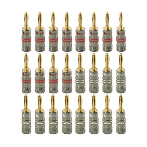 Nakamichi Ultimate Series 24k Gold Plated Beryllium Red Copper Banana Plug 8 AWG - 16 AWG Gauge Size 4mm for Speakers Amplifier Hi-Fi Stereo Receiver Radio Audio Wire Cable Connector 24 Pcs (12-Pairs)