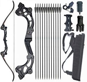 Monleap 64" Recurve Bow and Arrows Set for Adults Archery Takedown Bow Survival Bow Hunting Longbow Metal Riser Right Hand for Target Shooting Practice