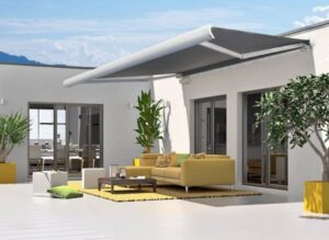 INTROLL Retractable Patio Awnings — Manual + Electric Motorised Remote Shading with Rust-free Aluminum Alloy and Polyester Fabric for Water & Wind Resistance — Anthracite Grey / White