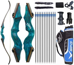 Monleap Recurve Bow and Arrows for Adults 60" Archery Set Right Hand Longbow 30-60lb Wood Riser Takedown Bow Arrow Quiver for Beginner to Intermediate Shooting Hunting
