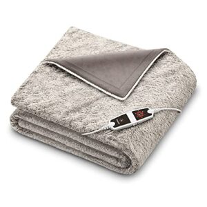 Beurer HD150 XXL Cosy Nordic Electric Throw - Marl Taupe | Breathable Heated Throw for Sofa and Bed | Heating Blanket with Ultra-Soft Fleece Fibres | Automatic Switch-Off | Machine-Washable 200x150cm
