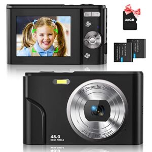 CAMKORY Digital Camera Autofocus with 32G Memory Card FHD 1080P 48MP Anti-Shake 16X Digital Zoom Compact Easy to Use Portable Starter Camera for Kids Teenager Beginner Boy Girl Black