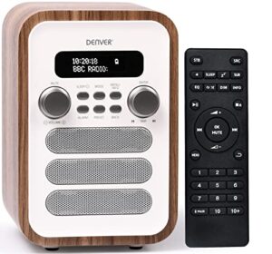 Denver DAB-48 Bluetooth DAB Radio With Remote Control - DAB/DAB+ Digital Radio Mains Powered – DAB Bluetooth Radio Speaker – DAB Alarm Clock – White With Large Remote Control
