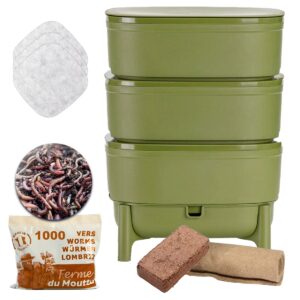 WORMcube Green Design & Compact I 500gr of Compost Worms / 1000 ctn. I 3 trays Wormery I Complete kit I Worm Drowning Stop Filte