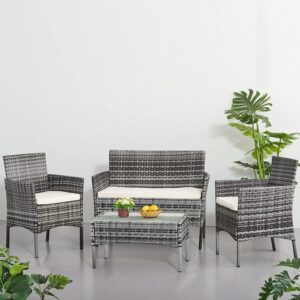 SuperGift.com 4 Seater Rattan Garden Furniture Set Patio Indoor and Outdoor Furniture Set