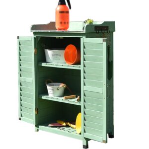 Garden Wooden Shed Outdoor Wooden Cabinet Garden Tool Cabinet Balcony Sundries Storage Box (Color : Green