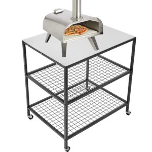 Vivo Technologies Modular Table Stainless Steel Table Pizza Oven Stand Table Pizza Oven Accessories Pizza Oven Stand Modular Table on Wheels 80x60x90cm