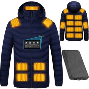 Heated Jacket for Men Women Electric Heated Vest USB Rechargeable Winter Warmth Heating Long Sleeve Down Jackets with Detachable Hood