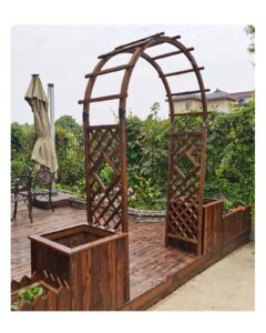Wood Archway Garden Arbor Outdoor Rose Arch Trellis with Dual Planters