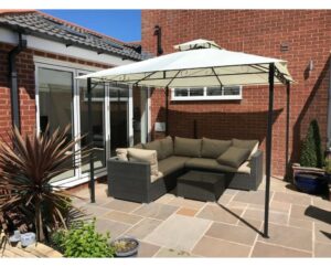 GDS Garden Gazebo Ecru or Grey Party Shelter Patio Shade Outdoor Malaga Sun Canopy 3m x 3m (Ecru)