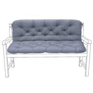 Gardenista Outdoor 2 Seater Bench Seat With Back Cushion | Garden Large Tufted Seat Pads | Water Resistant Replacement Garden Patio Seats | Soft Thick Outside Cotton Seats (Grey)